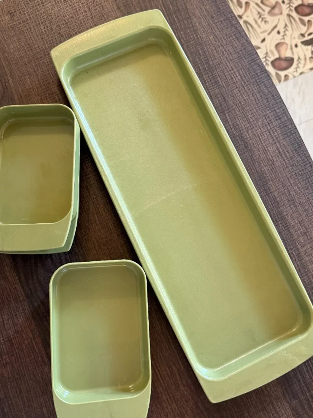 Green MCM Vintage Lady Arnold 5 Piece Serving Tray Set Kitchenware Retro 1960s